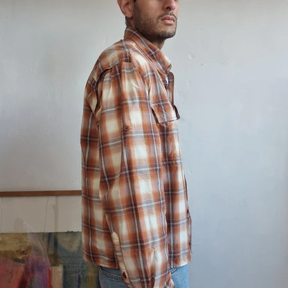 Vintage Woolrich Boxy Fit Cropped Shirt Long Sleeve large check Brown Button Up Skater Y2K