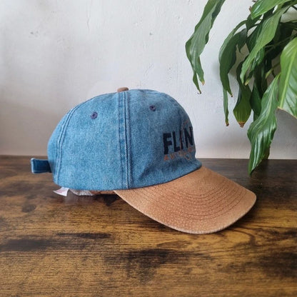 Vintage American denim baseball Hat Snapback cap one size blue brown flint auto auction