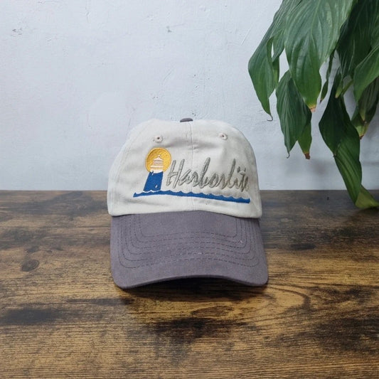 Vintage American Baseball Hat Snapback cap one size adjustable Harborlite lighthouse beige grey