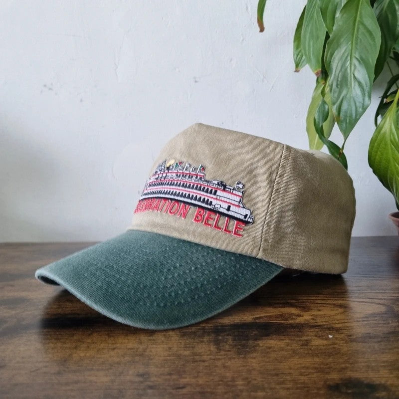 Vintage American Trucker Hat Snapback cap one size adjustable beige green ship belle