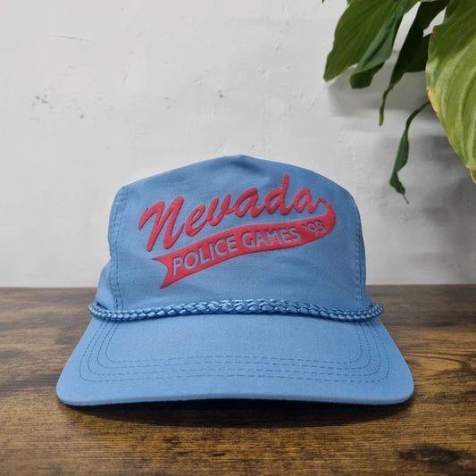 Vintage American Trucker Hat Snapback cap one size adjustable blue Nevada police games 93