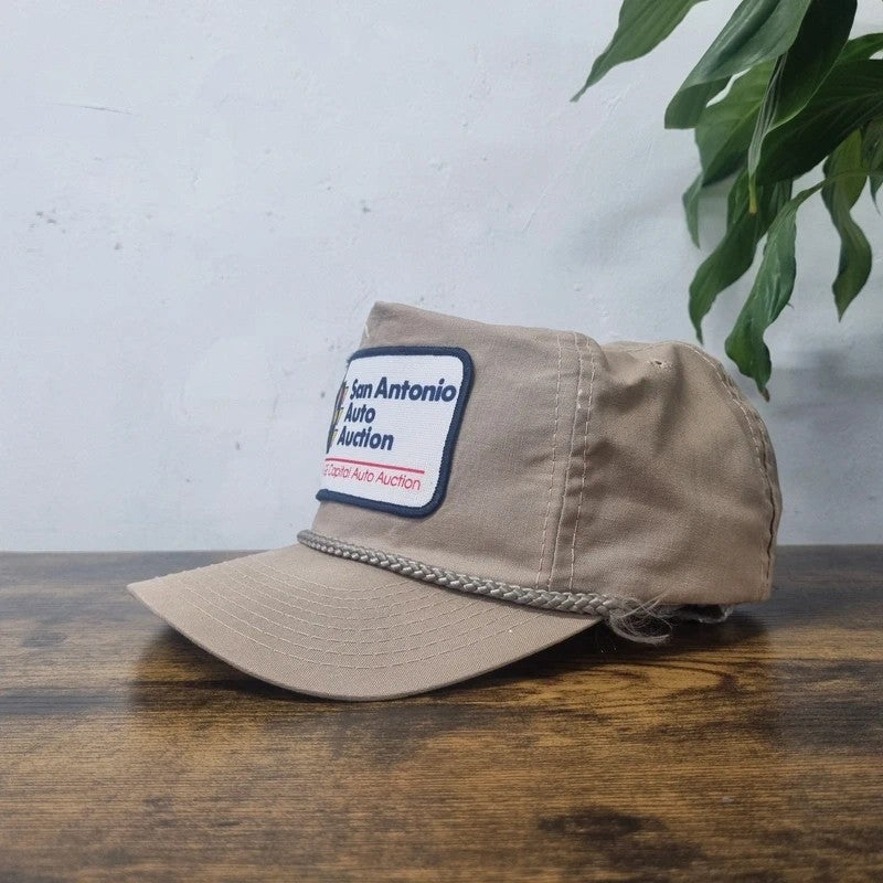Vintage American Trucker Hat Snapback cap one size adjustable beige san Antonio auction