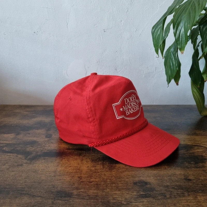 Vintage American Trucker Hat Snapback cap one size adjustable red Dolly Madison Bakery