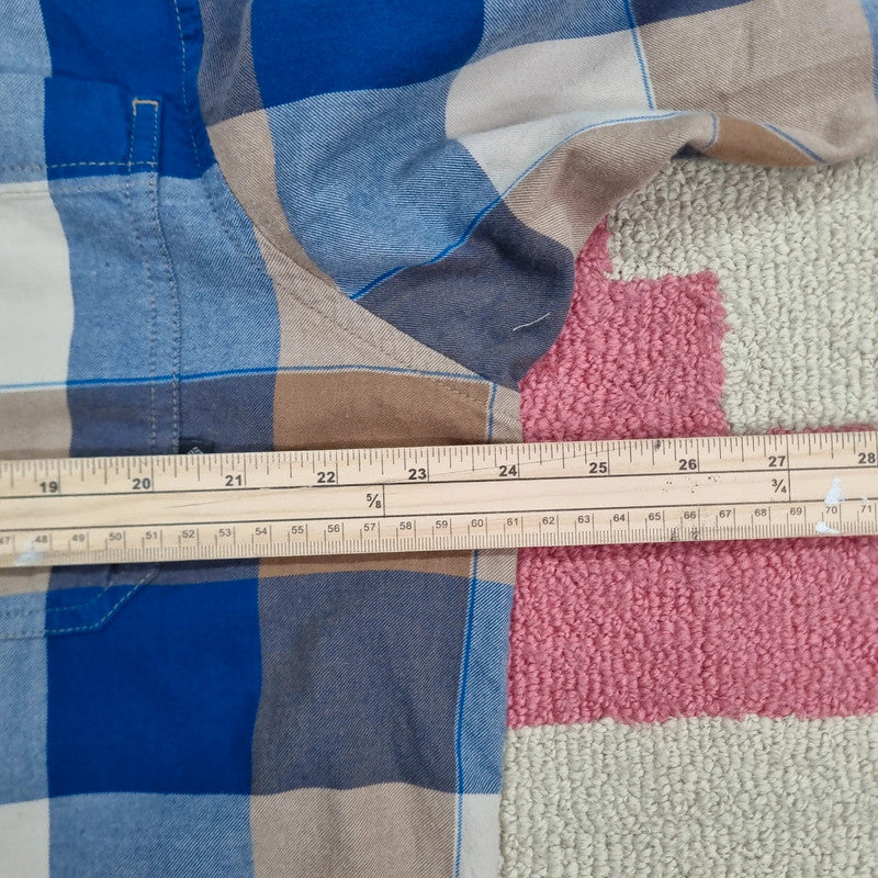 Vintage Columbia Boxy Fit Cropped Shirt Long Sleeve large Check Blue Button Up Skater Y2K Surf