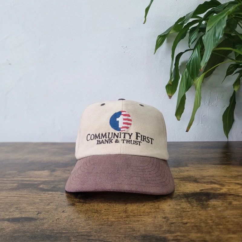 Vintage American baseball Hat Snapback cap one size adjustable community first bankbeige brown