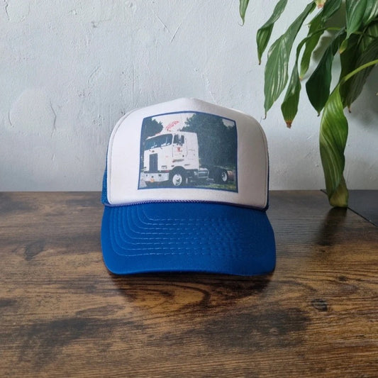 Vintage American Trucker Hat Snapback cap one size adjustable blue white Truck