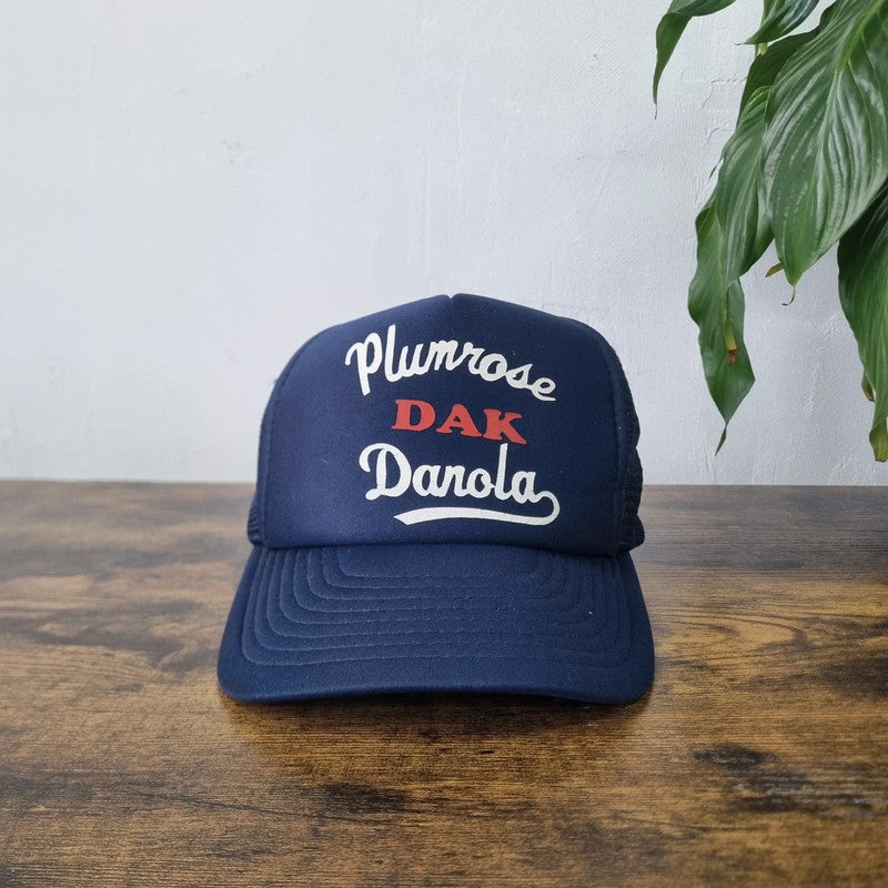 Vintage Plumrose Trucker Hat Snapback cap One size adjustable navy blue usa