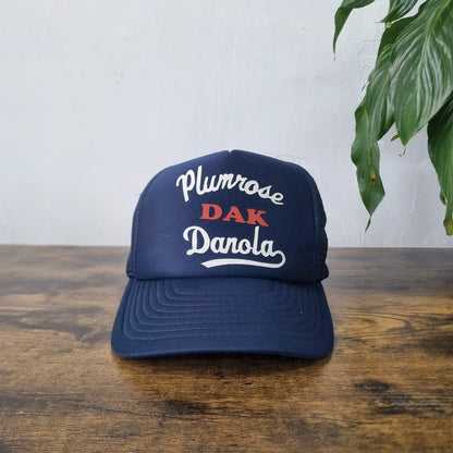 Vintage Plumrose Trucker Hat Snapback cap One size adjustable navy blue usa