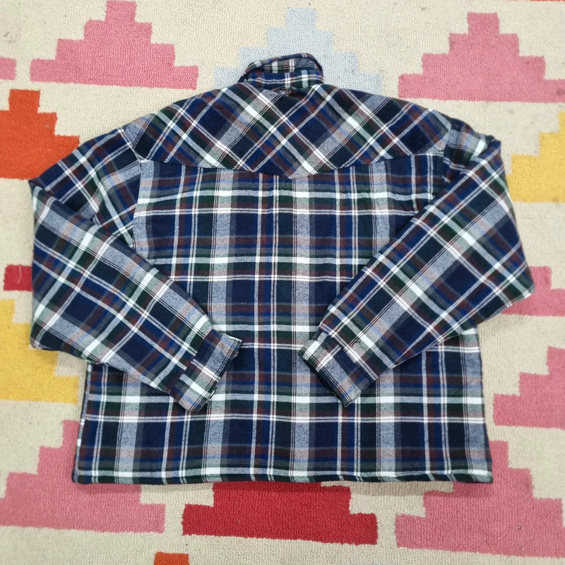 Roper Boxy Fit Cropped Over Shirt heavy weight sherpa lined long Sleeve Large check multi Button up