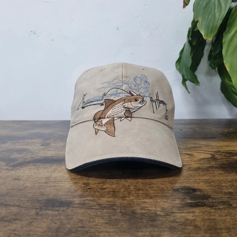 Vintage American Baseball Hat Snapback cap one size adjustable beige fishing guy harvey