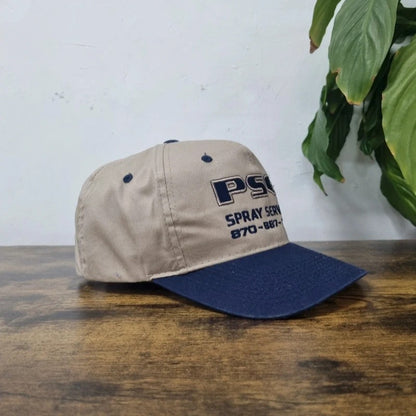 Vintage American Baseball Hat Snapback cap one size adjustable beige navy PSE spray service