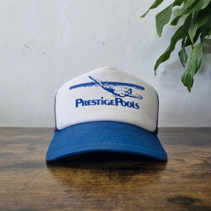 Vintage American Trucker Hat Snapback cap one size adjustable blue white prestige pools