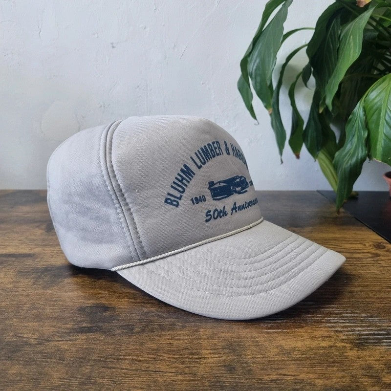 Vintage American Trucker Hat Snapback cap one size adjustable grey lumber & hardware