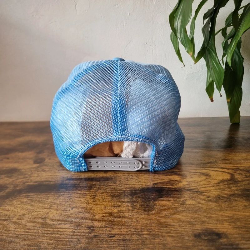 Vintage American Trucker Hat Snapback cap one size adjustable channel island light blue