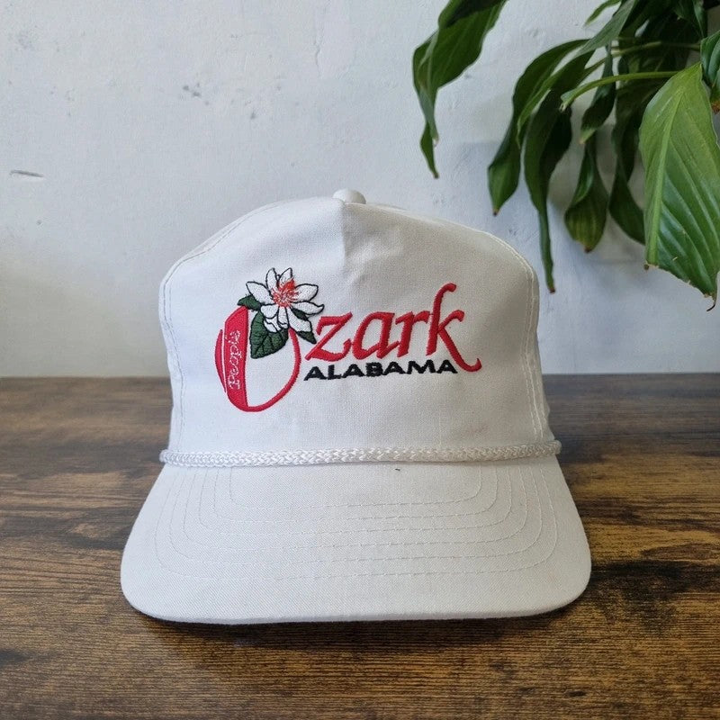 Vintage American Trucker Hat Snapback cap one size adjustable white Ozark alabaster flower