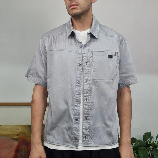 Vintage Arc'teryx Boxy Fit Cropped Shirt Short Sleeve Medium plain grey silver Button Up Skater