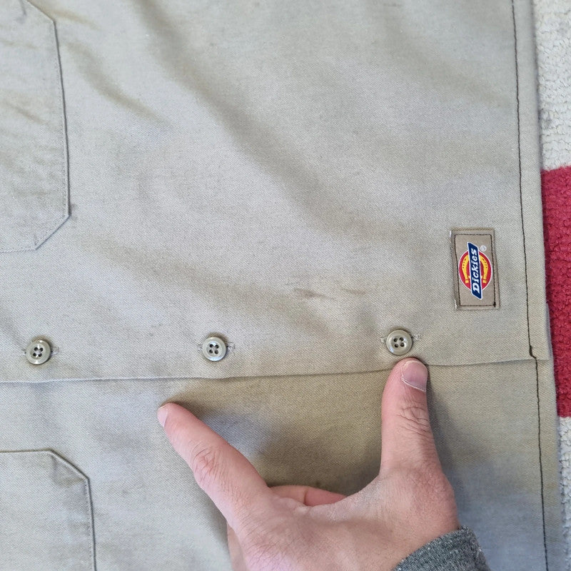 Vintage Dickies Boxy Fit Cropped Shirt Long Sleeve XXL plain Beige Button Up Skater Y2K Surf