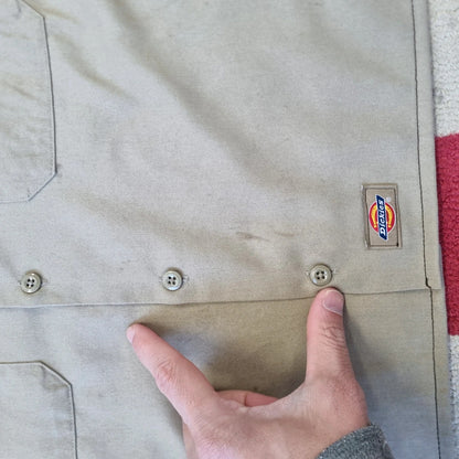 Vintage Dickies Boxy Fit Cropped Shirt Long Sleeve XXL plain Beige Button Up Skater Y2K Surf