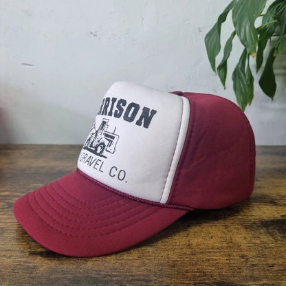 Vintage American Trucker Hat Snapback cap one size white burgundy digger harrison