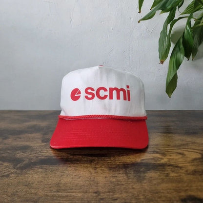 Vintage American Trucker Hat Snapback cap one size adjustable Scmi white red