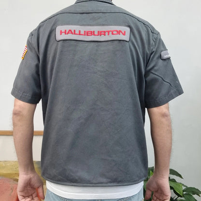 Vintage Dickies Boxy Fit Cropped Shirt Short Sleeve Medium plain grey Button Up Skater Y2K Surf