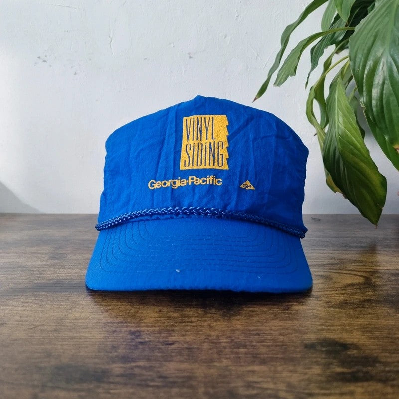 Vintage American Trucker Hat Snapback cap one size adjustable blue vinyl siding