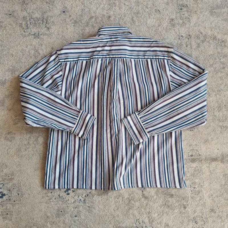 Vintage Nautica Boxy Fit Cropped Shirt Long Sleeve Medium striped multi Button Up Skater Y2K Surf