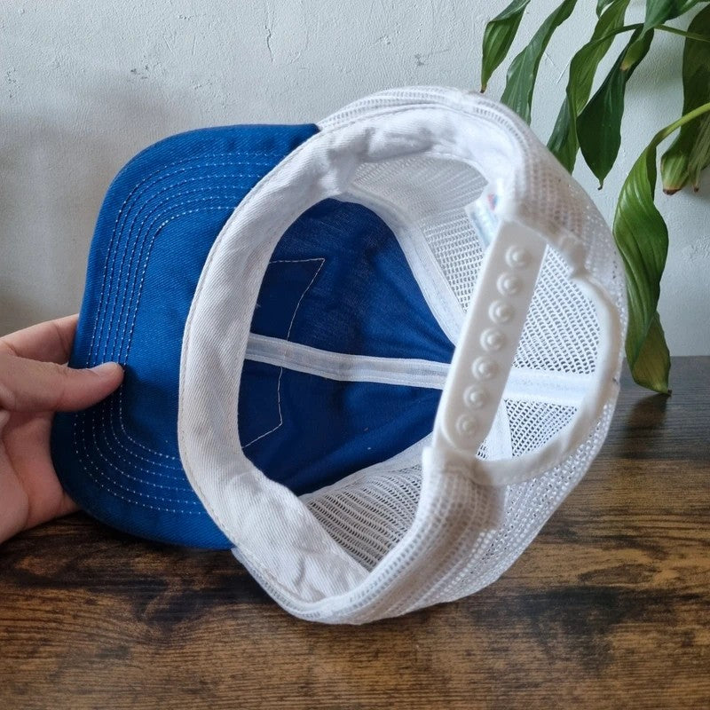 Vintage American Trucker Hat Snapback cap one size adjustable blue white maremont