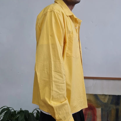 Carhartt Boxy Fit Cropped Shirt Long Sleeve XXL plain Yellow Button Up Skater Y2K Surf