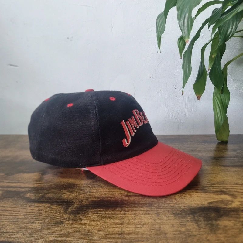 Vintage American baseball Hat Snapback cap one size adjustable black red Jim beam