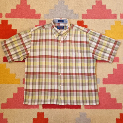 Pendleton Boxy Fit Cropped Shirt Short Sleeve large check multi Button Up Skater Y2K Surf