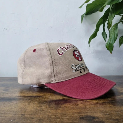 Vintage San Francisco 49ers Super Bowl XXIX Baseball Hat Snapback cap one size beige red