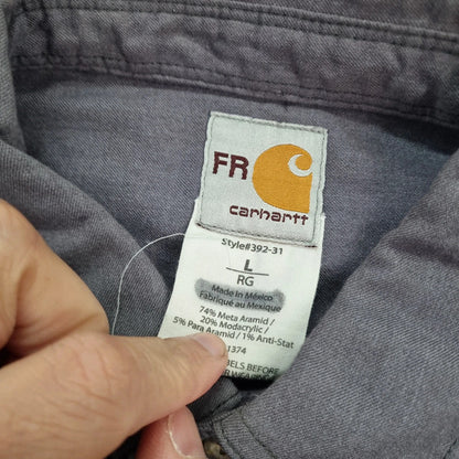 Vintage Carhartt FR Boxy Fit Cropped Shirt Long Sleeve large plain Grey Button Up Skater Y2K