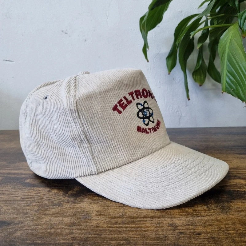 Vintage American Trucker Hat Snapback cap one size adjustable cream tectonic atom