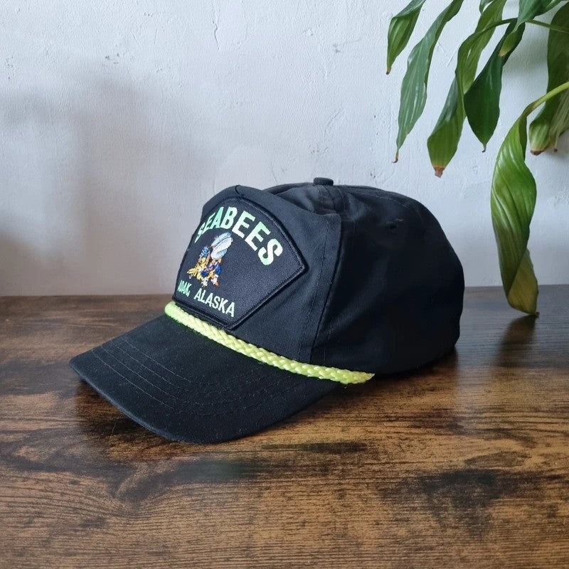 Vintage American Trucker Hat Snapback cap one size adjustable black seabees alaska