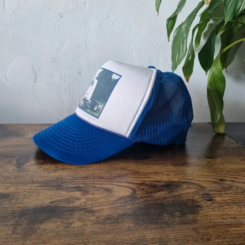Vintage American Trucker Hat Snapback cap one size adjustable blue white Truck