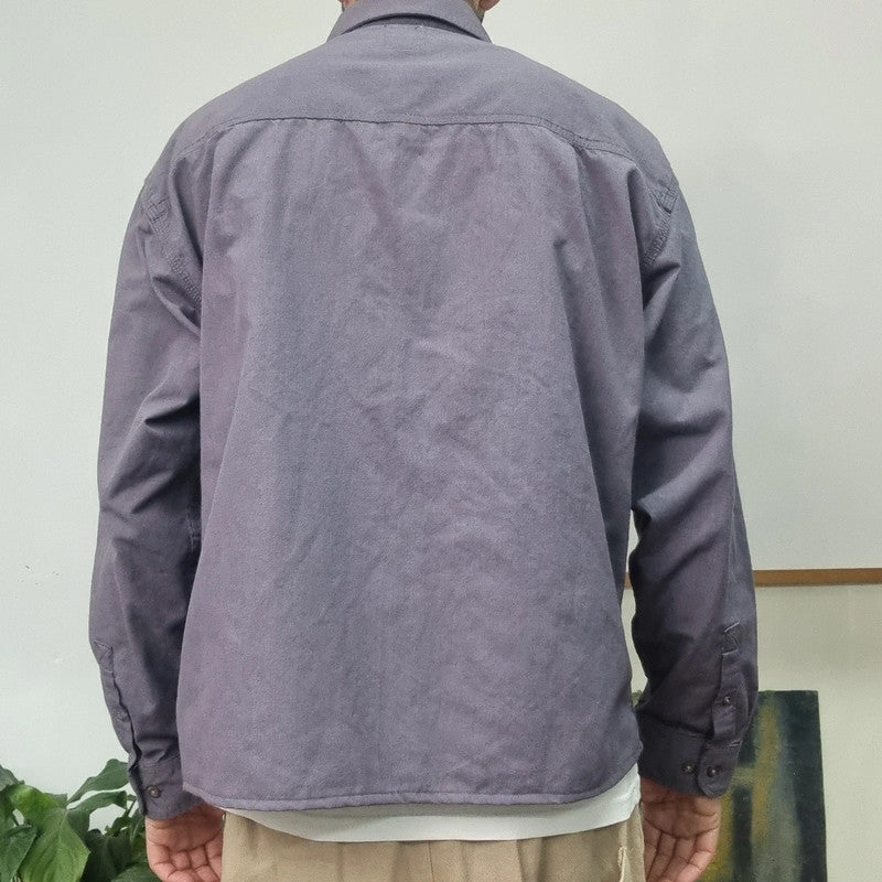 Carhartt FR Boxy Fit Cropped Shirt long Sleeve large plain grey Button Up Skater Y2K Surf