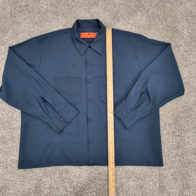 Vintage Red Kap Boxy Fit Cropped Shirt Long Sleeve XL plain navy Button Up Skater Y2K Surf