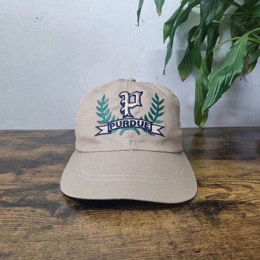 Vintage American Baseball Hat Snapback cap one size adjustable Purdue beige