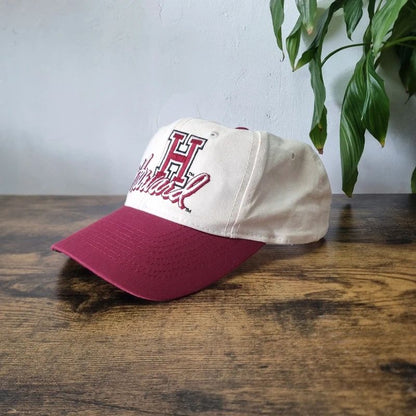Vintage American baseball Hat Snapback cap one size adjustable cream burgundy harvard