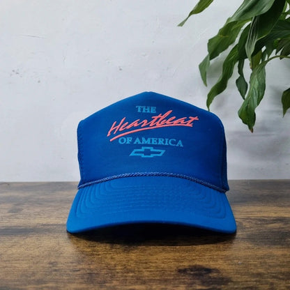 Vintage American Trucker Hat Snapback cap one size adjustable blue Heart of america Chevrolet