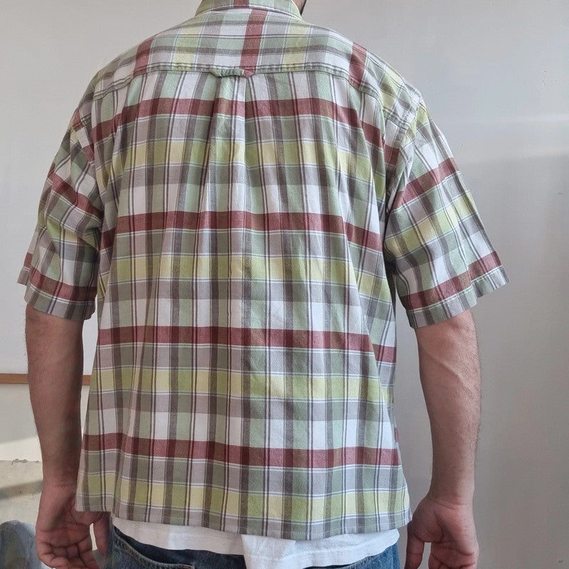 Pendleton Boxy Fit Cropped Shirt Short Sleeve large check multi Button Up Skater Y2K Surf