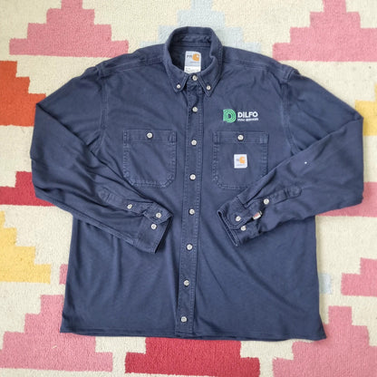 Carhartt FR Boxy Fit Cropped Shirt long Sleeve Medium plain Blue Button Up Skater Y2K Surf