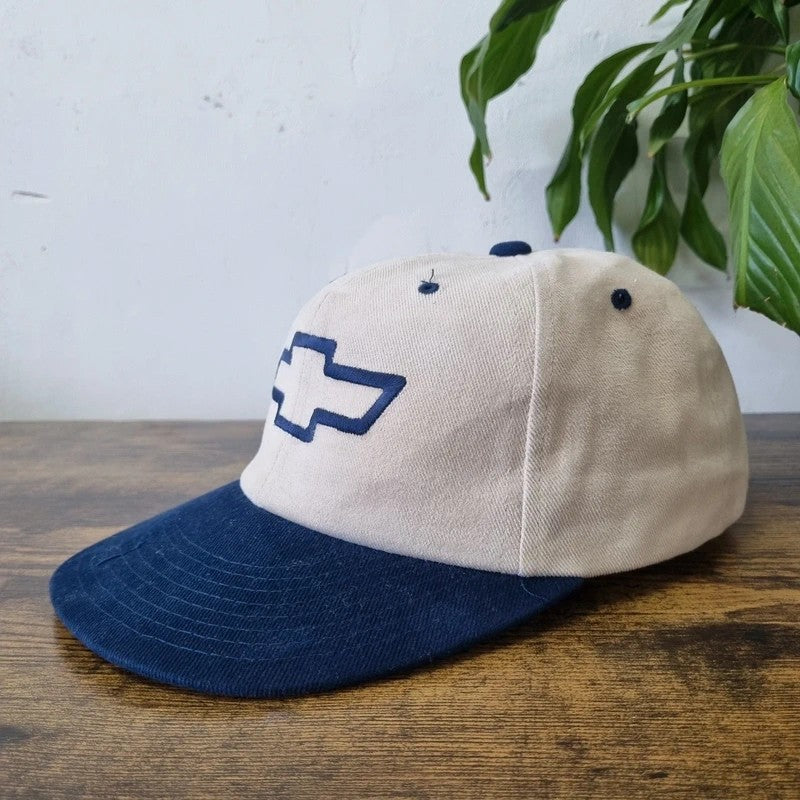 Vintage American Baseball Hat Snapback cap one size adjustable beige navy Chevrolet