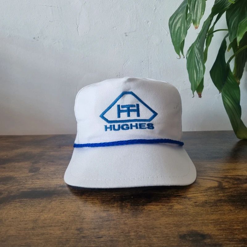 Vintage American Trucker Hat Snapback cap one size adjustable white Hughes