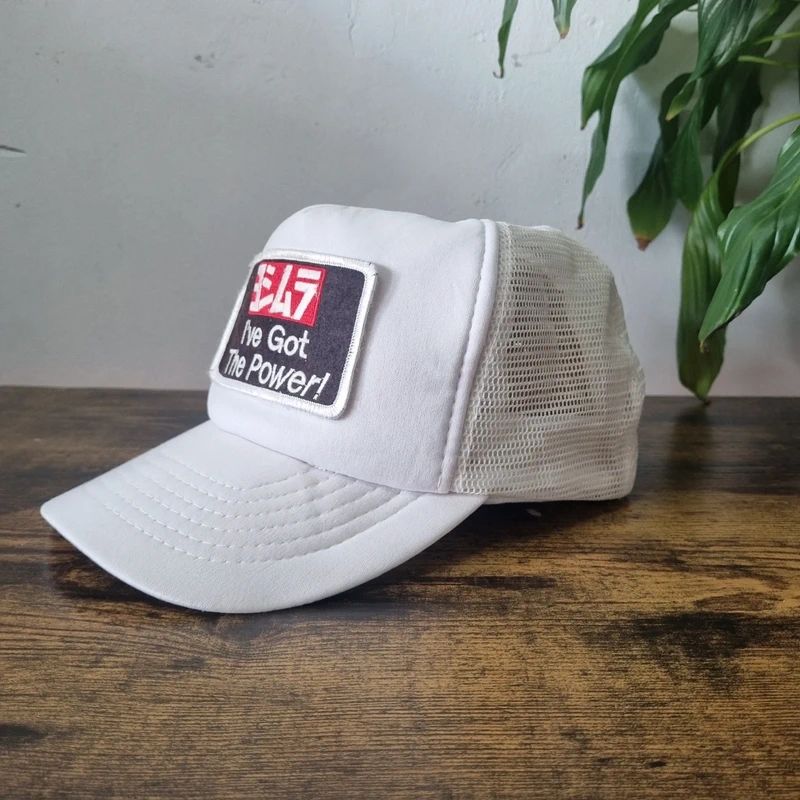Vintage American Trucker Hat Snapback cap one size adjustable Yoshimura ive got the power white