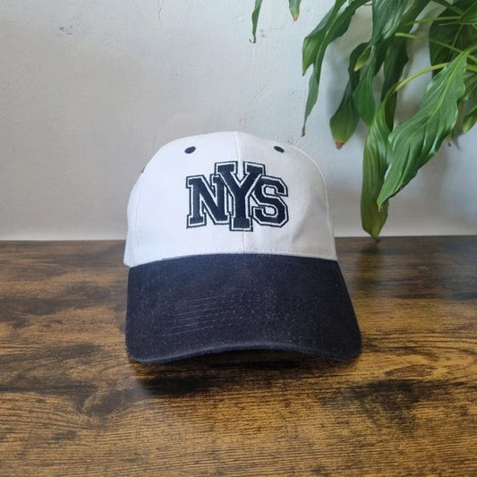 Vintage American Baseball Hat Snapback cap one size adjustable white black NYS
