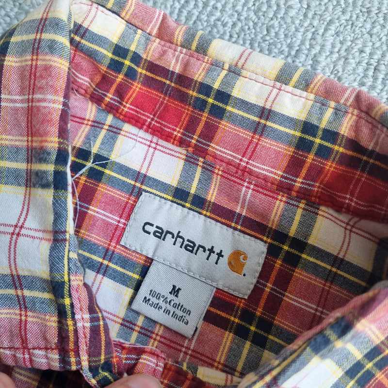 Vintage Carhartt Boxy Fit Cropped Shirt Short Sleeve Medium check red Button Up Skater Y2K Surf