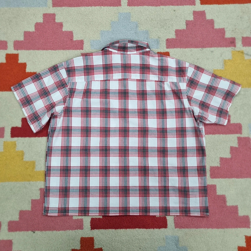 Vintage Columbia Boxy Fit Cropped Shirt short Sleeve XL Check red Button Up Skater Y2K Surf