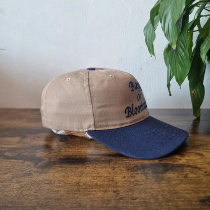 Vintage American baseball Hat Snapback cap one size adjustable beige navy bank of bloomsdale